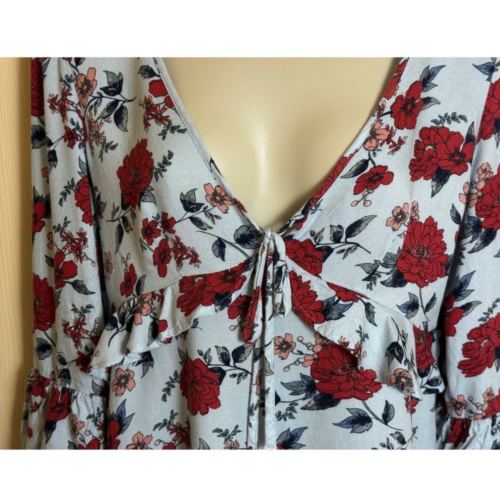 American Eagle Floral Mini Dress Size S Pale Blue Floral Babydoll Y2K Cottage - Picture 5 of 16